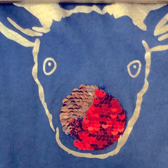 Rudolph Mini Boden sequin flip red Nose Reindeer Holiday Shirt size 12 - Picture 2 of 7